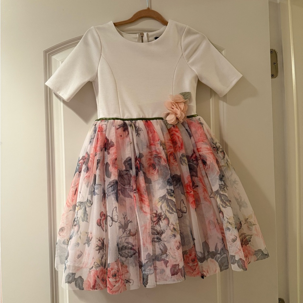 Zunie White and Pink Floral Kids Dress